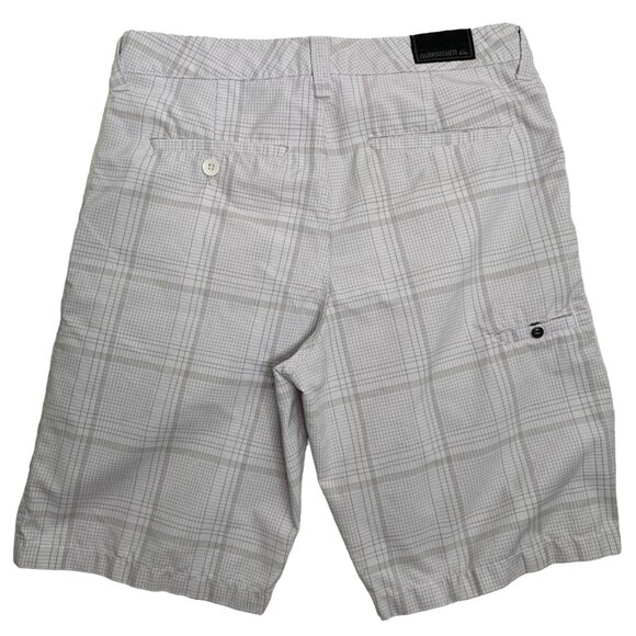 Quiksilver Skater Chino Shorts 32 White Checkered Flat Front Pockets Button Zip - Picture 3 of 6